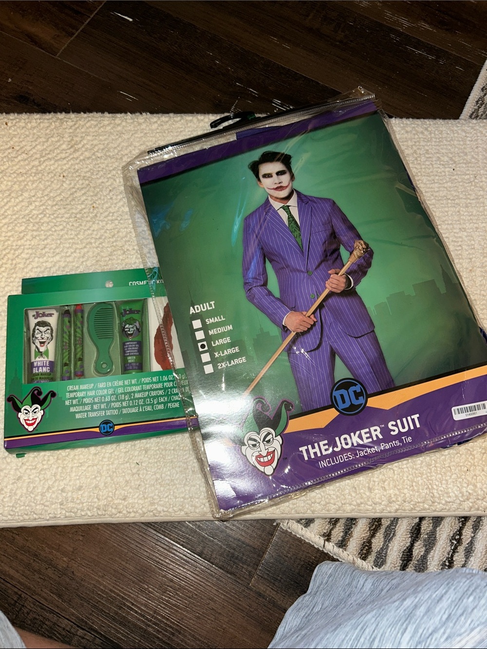 DC The Joker Purple Pinstripe Suit with Green Tie-and DC Cosmetic Joker Kit